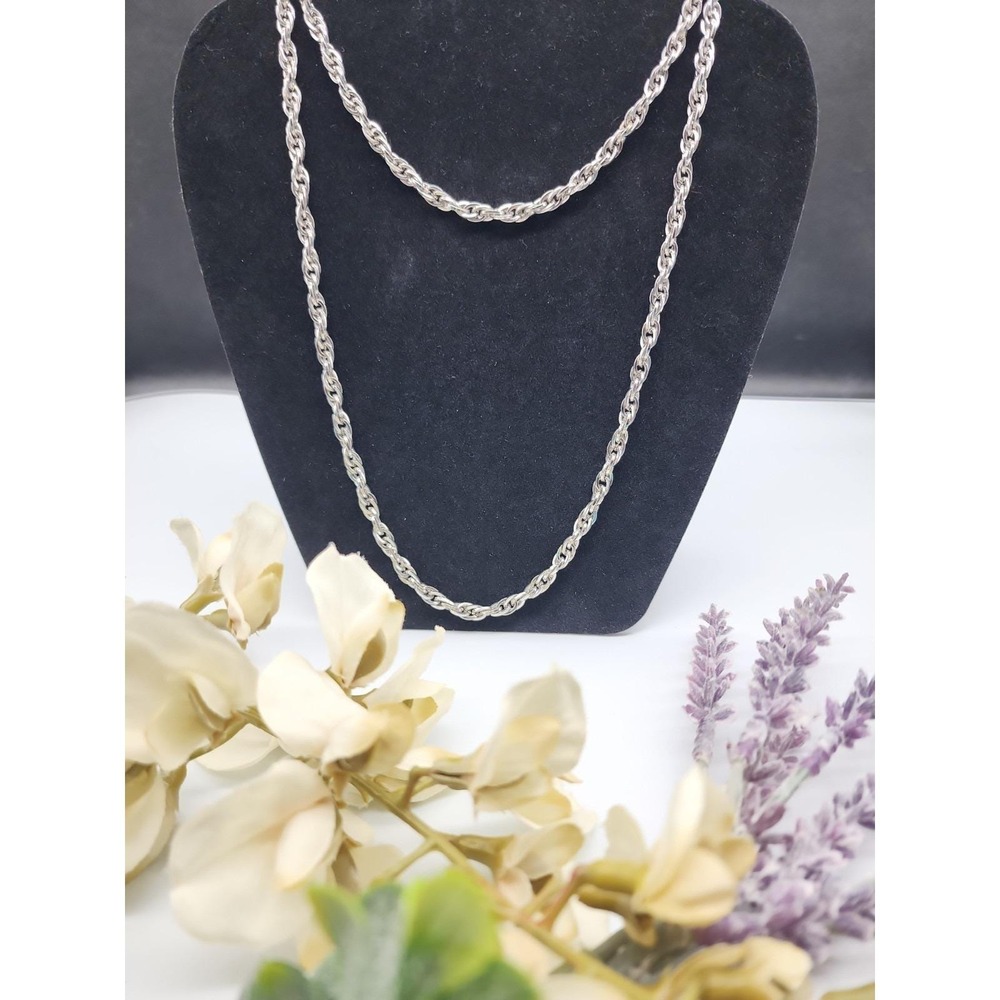 Vintage Monet Double-Link Curb Chain Necklace Silver Tone 54in Signed